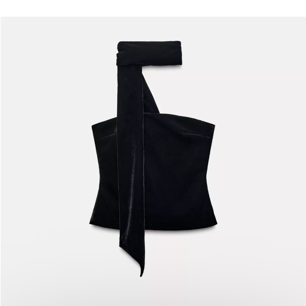 Zara Black Velvet Neck Scarf Top